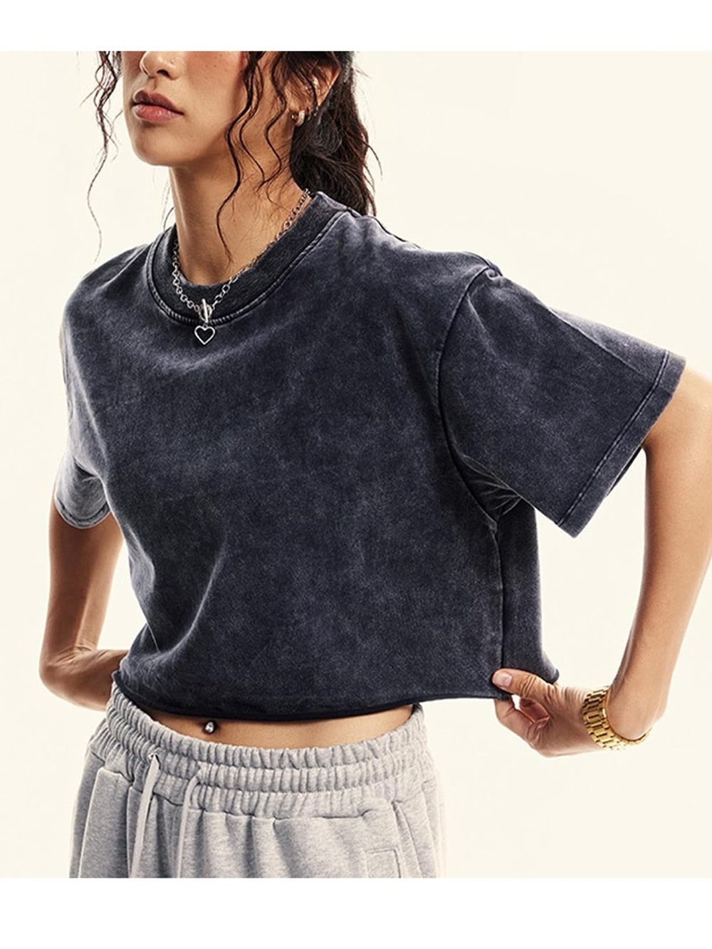 NWT Amazon 100% Cotton Acid Wash Black Grunge Crop Top Size Small